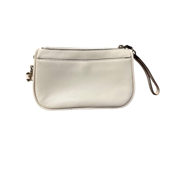 Michael Kors Small Cream Pebbled Leather Purse Wristlet Strap Silver HW Used - Picture 2 of 16